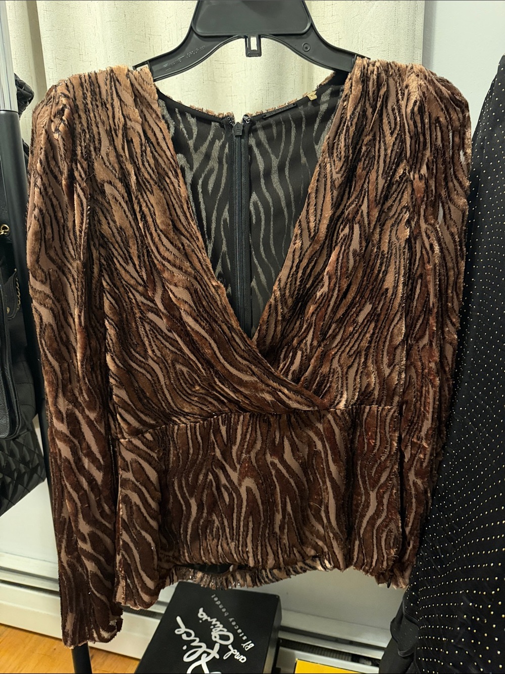Elie Tahari Brown Zebra-Print Wrap Blouse